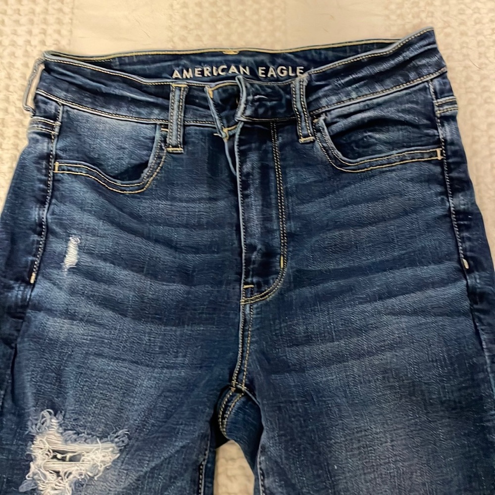 american eagle distressed skinny jeans dark wash